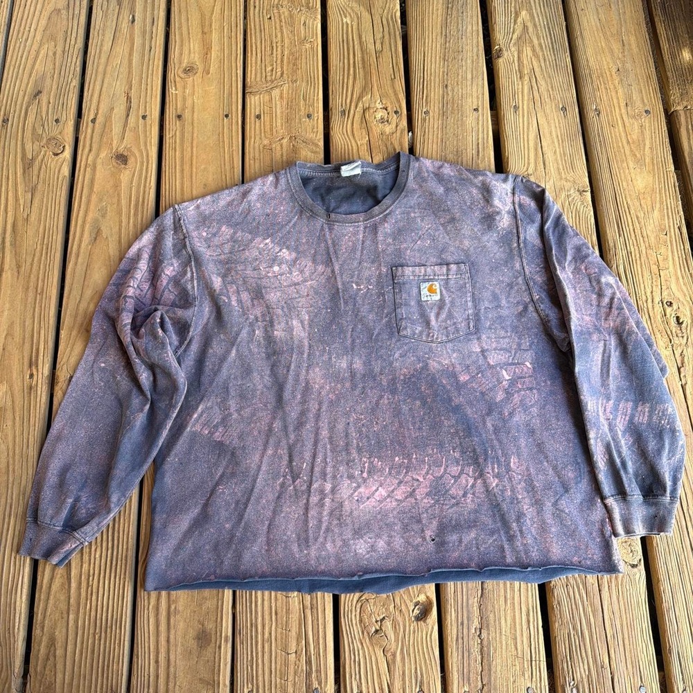 Vtg Carhartt long sleeve pocket T-shirt upcycled bleached design size XL cropped